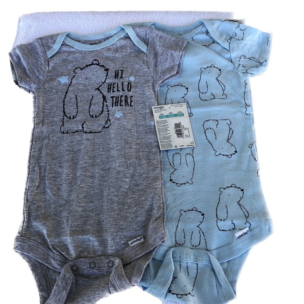 Gerber 4 Pack Onesies Blue/Grey Short Sleeves, Snap Closures, Bodysuits 6-9 Mo - Picture 4 of 11